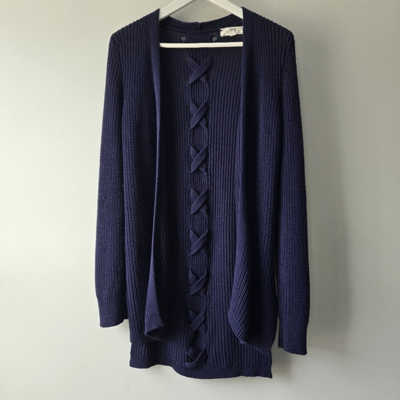 Pinque Women's Navy Lace Back Open Front Cardigan Sweater Small - Picture 3 of 10
